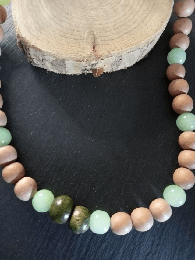 Collier perles de bois et aventurine